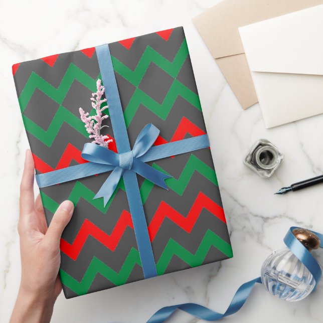 Papier Cadeau Rouge vert gris ZigZag (Cadeaux)