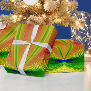 Papier Cadeau ~ Rouge vert jaune fractal ~ Noël