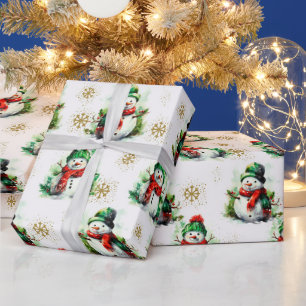 Papier Cadeau Rouge Vert Noël doux Snowman Motif sans couture