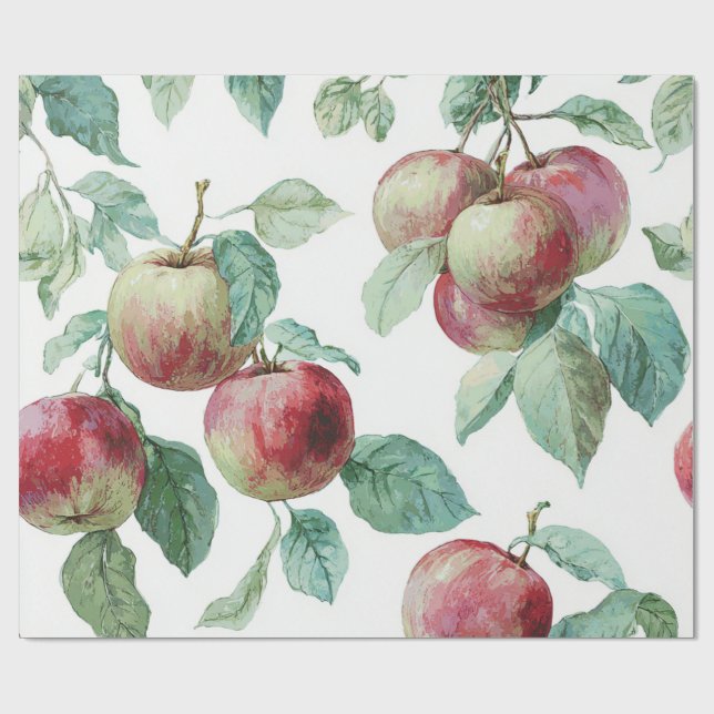 Papier Cadeau Rouge vert pomme Motif Aquarelle Russe (Plat)