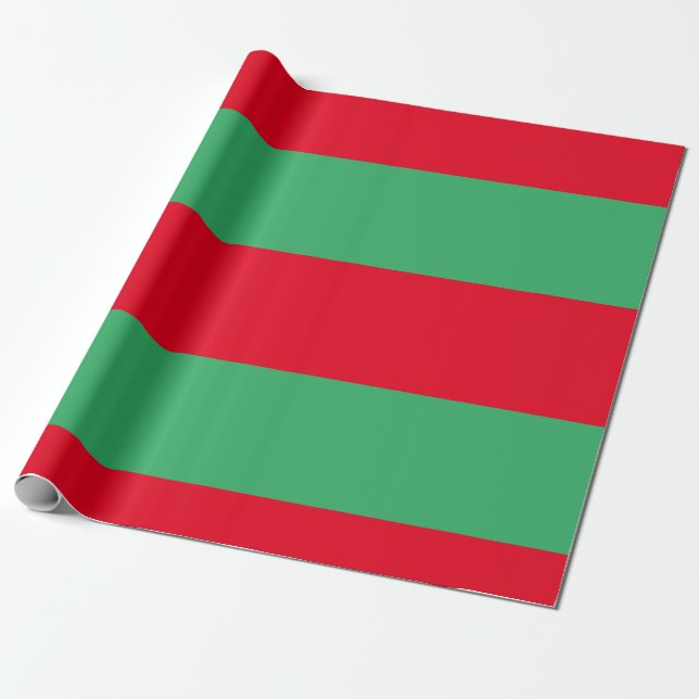 Papier Cadeau Rouge vert rayé Noël Bloc de couleur (Déroulé)