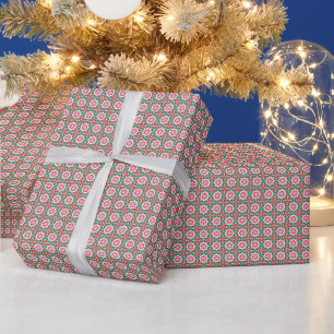 Papier Cadeau Rouge Vert Rose Mignon Vintage Noël Festif