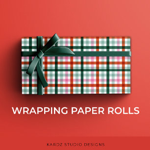 Papier Cadeau Rouge Vert Rose Noël Carreaux