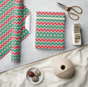 Papier Cadeau Rouge Vert ZigZag Simple