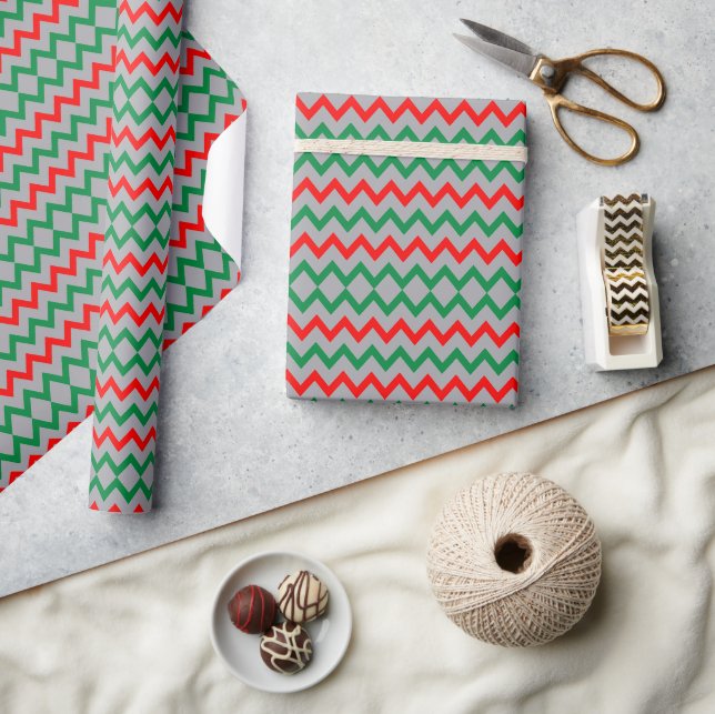 Papier Cadeau Rouge Vert ZigZag Simple (Artisanat)