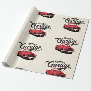 Papier Cadeau Rouge Vintage Camion personnalisé Nom Papier d'enl