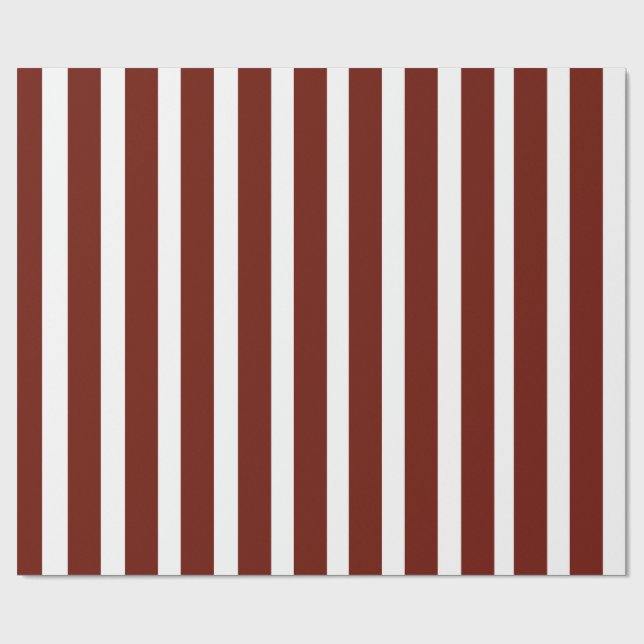 Papier Cadeau Rouges foncés et blancs rayures verticales classiq (Plat)