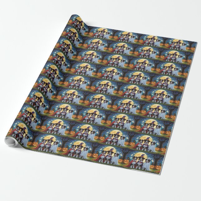 Papier Cadeau Rough Collie Chiens Citrouille Halloween Funny (Déroulé)