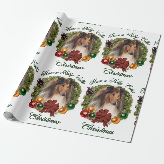 Papier Cadeau Rough Collie Noël (Déroulé)