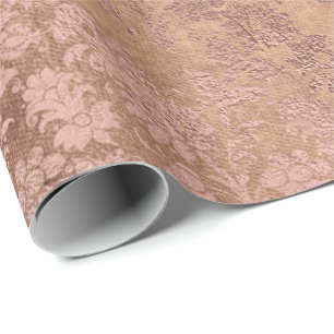 Papier Cadeau Rougissent floraux uniques de poudre florale d'or