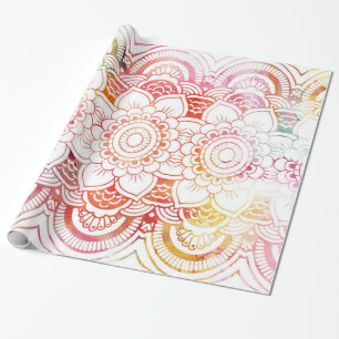 Papier Cadeau Rougissent le mandala floral moderne d'aquarelle