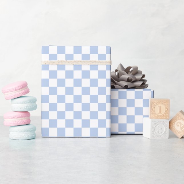 Papier Cadeau Roulé à Carreaux Bleu Ciel Blanc (Baby Shower)