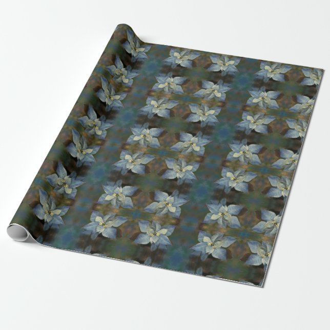 Papier cadeau Rouleau bleu Poinsettia (Déroulé)