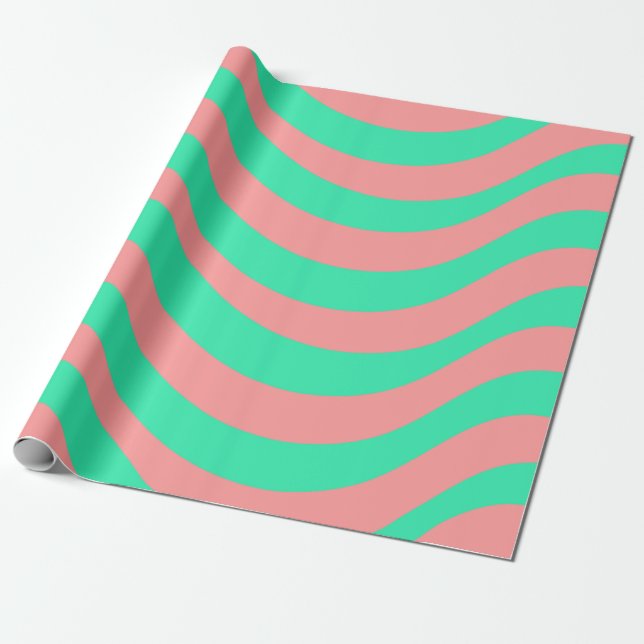 Papier Cadeau Rouleau Cadeau Moderne Rayure Corail Sarcelle Côté (Déroulé)
