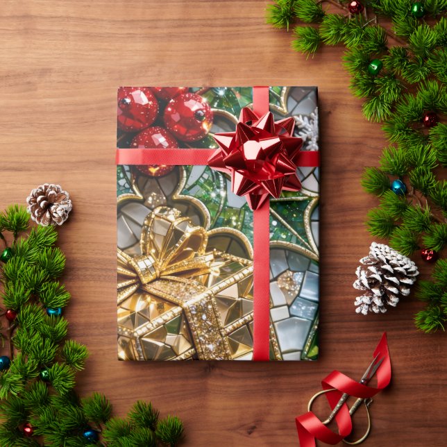 Papier Cadeau Rouleau de mosaïque de Noël 3D de luxe  (Cadeau de vacances)
