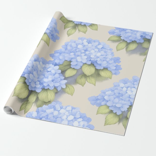 Papier Cadeau Rouleau d'emballage floral à l'hydrangea bleu – Bo (Déroulé)