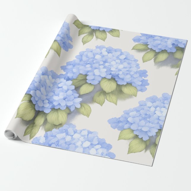 Papier Cadeau Rouleau d'emballage floral Hydrangea Bleu – Boutiq (Déroulé)