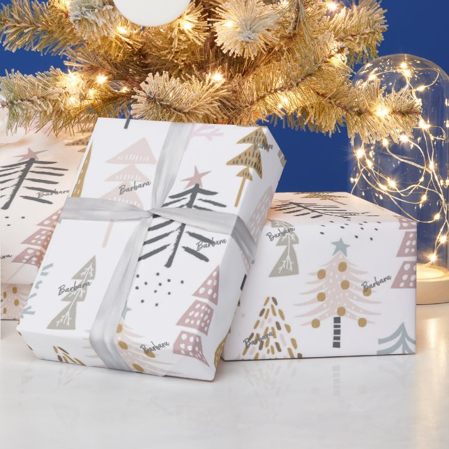 Papier Cadeau Rouleau, Nom, Arbres d'hiver illustrés par des lun (Vacances)