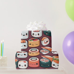 Papier Cadeau rouleaux de sushi kawaii, motif sushi