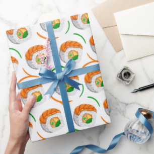 Papier Cadeau rouleaux de sushi kawaii, motif sushi