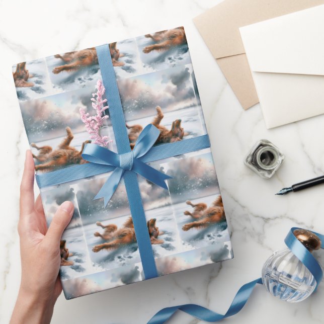 Papier Cadeau Roulement De Setter Irlandais Dans La Neige (Cadeaux)