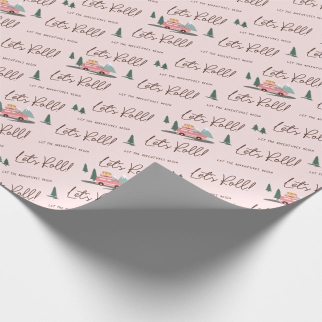Papier Cadeau Roulons | L'aventure commence rose Retro Van (Coin)