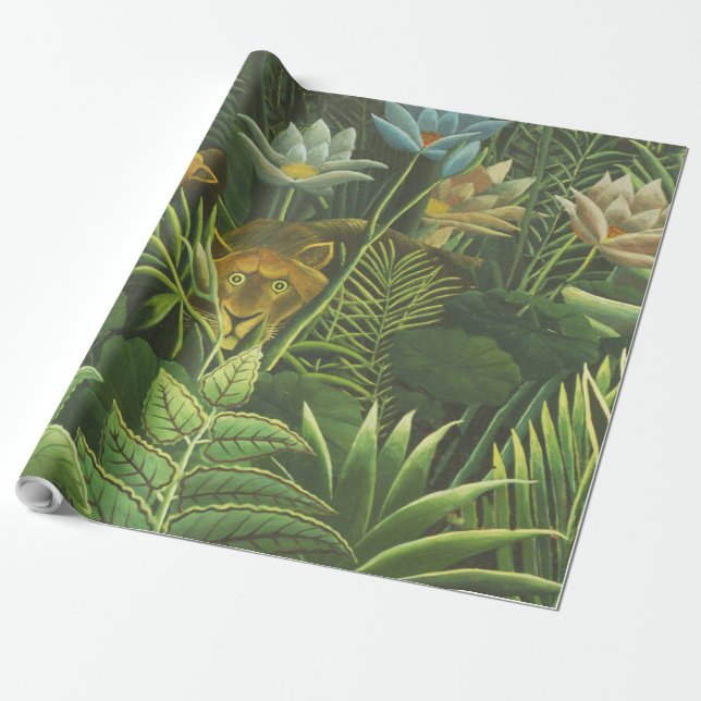 Papier Cadeau Rousseau Tropical Jungle Lion Peinture (Déroulé)