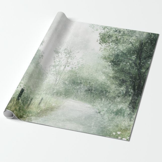 Papier Cadeau Route de campagne brumeuse - Sentier forestier - P (Déroulé)