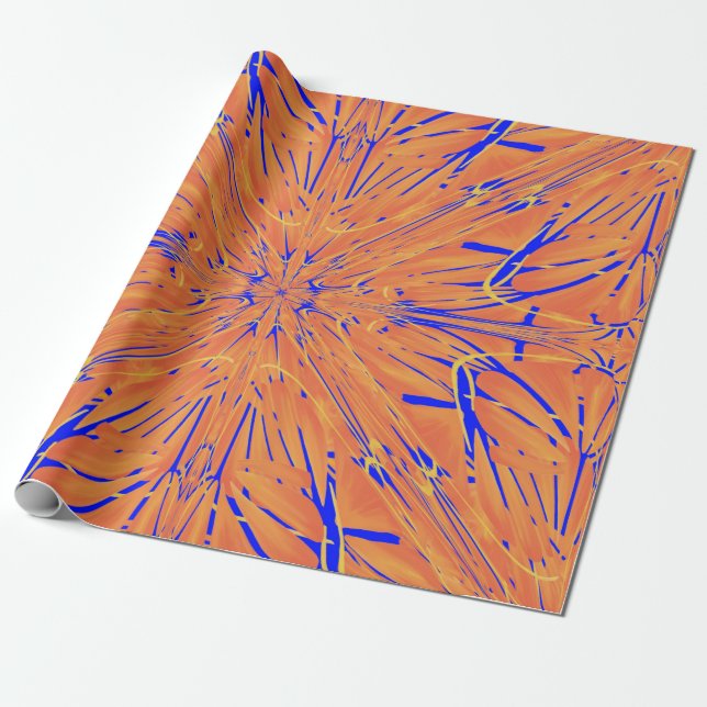 Papier Cadeau Royal Blue And Citrus Orange Tropical Art Design (Déroulé)
