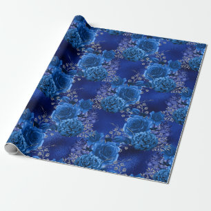 Papier Cadeau Royal Blue et Silver Floral