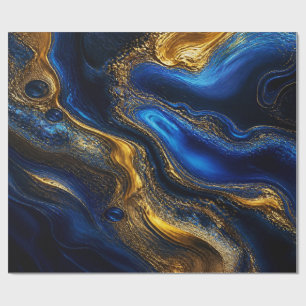 Papier Cadeau Royal Blue & Gold Fluid Art