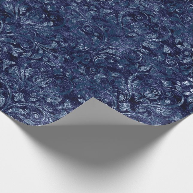 Papier Cadeau Royal Damask broyé Velvetc Emerald Blue Navy (Coin)