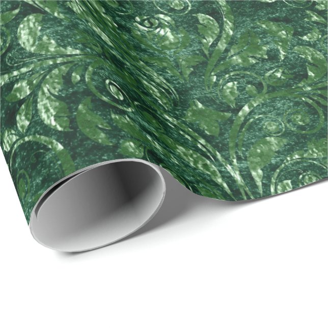 Papier Cadeau Royal Damask Crushed Velvet Woodland Emerald Green (Coin rond)