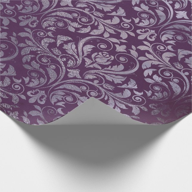 Papier Cadeau Royal Damask Distress Plum violet Plum Floral Gris (Coin)