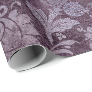 Papier Cadeau Royal Damask Distressed Plum violet Plum gris flor