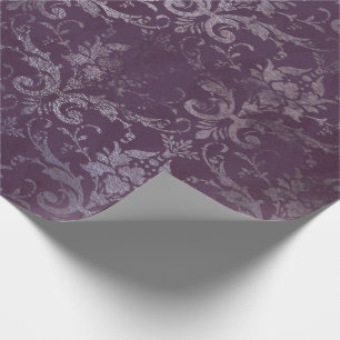 Papier Cadeau Royal Damask Grunge Purple Plum Floral Gris Bleu