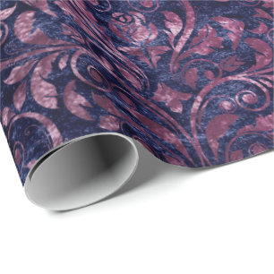 Papier Cadeau Royal Damask Velours concassé Blue Navy Plum rose