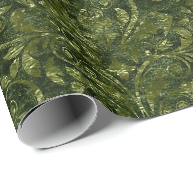 Papier Cadeau Royal Damask Velvet broyé Woodland Deep Green (Coin rond)