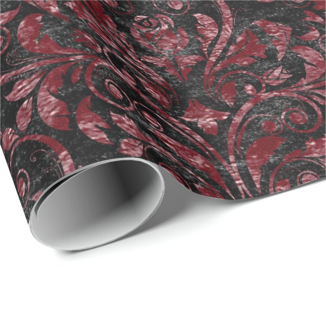 Papier Cadeau Royal Damask Velvet concassé Black Burgundy Maroon (Coin rond)