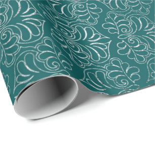 Papier Cadeau Royal Floral Vintage Vip en argent Turquoise profo