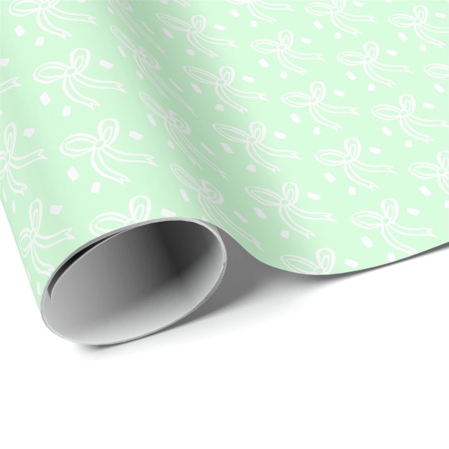 Papier Cadeau Ruban Bow Doodle NOËL Fête Menthe Blanche (Coin rond)