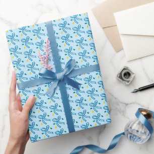 Papier Cadeau Ruban Bow Doodle NOËL HANUKKAH Fêtes Bleu