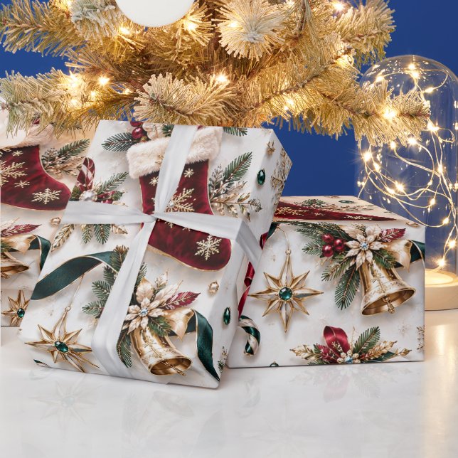 Papier Cadeau Ruban de bas de Noël traditionnel (Vacances)