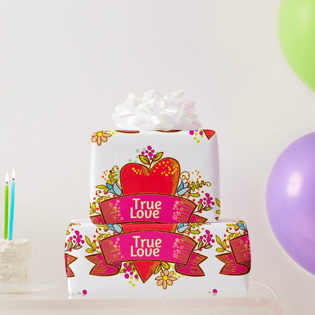 Papier Cadeau Ruban de cœur d'amour véritable avec éléments flor (Créateur téléchargé)