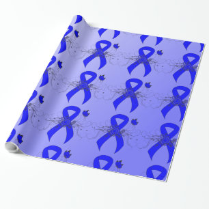 Papier Cadeau Ruban de sensibilisation bleu avec papillon