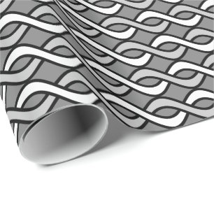 Papier Cadeau Ruban moderne du milieu du siècle, gris, noir et 
