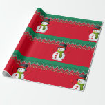 Papier Cadeau Ruban Motif Snowman Red & Green Chevron<br><div class="desc">Belle décoration de Noël avec un ruban de bonhomme de neige et de chevron.</div>