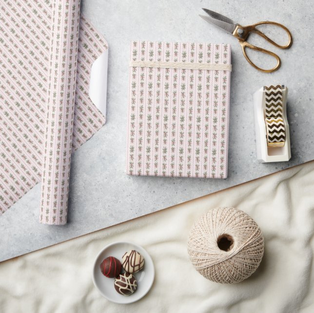 Papier Cadeau Ruban rayé traditionnel de Noël rose (Artisanat)