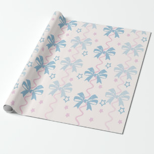Papier Cadeau Ruban rose et noeud bleu 