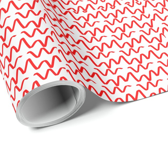 Papier Cadeau Ruban rouge ondulé sans soucis sur blanc (Coin rond)
